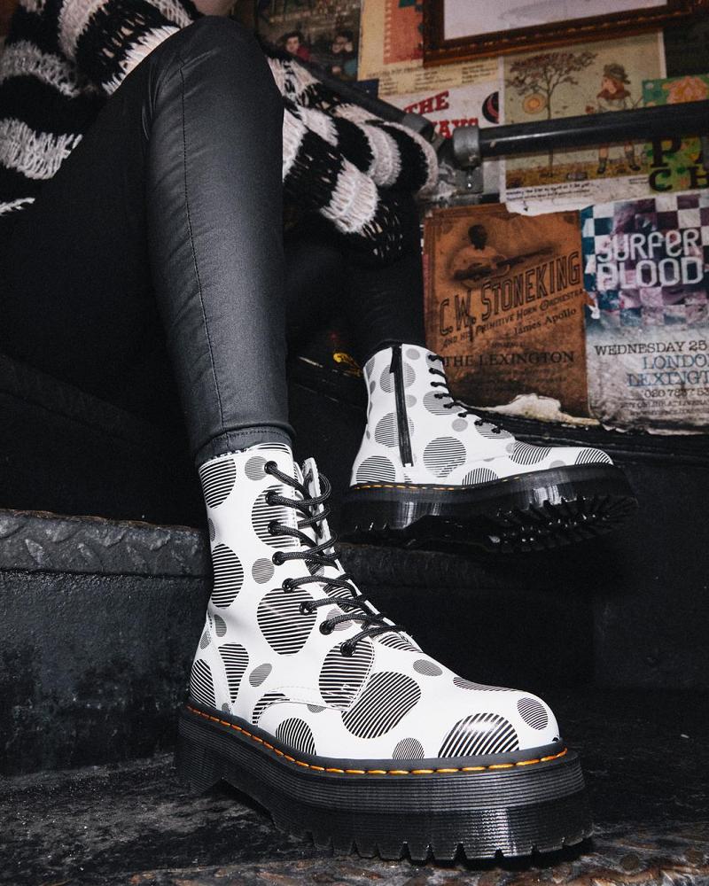 Men's Dr Martens Jadon Polka Dot Smooth Leather Platform Boots White | AU 558QMA